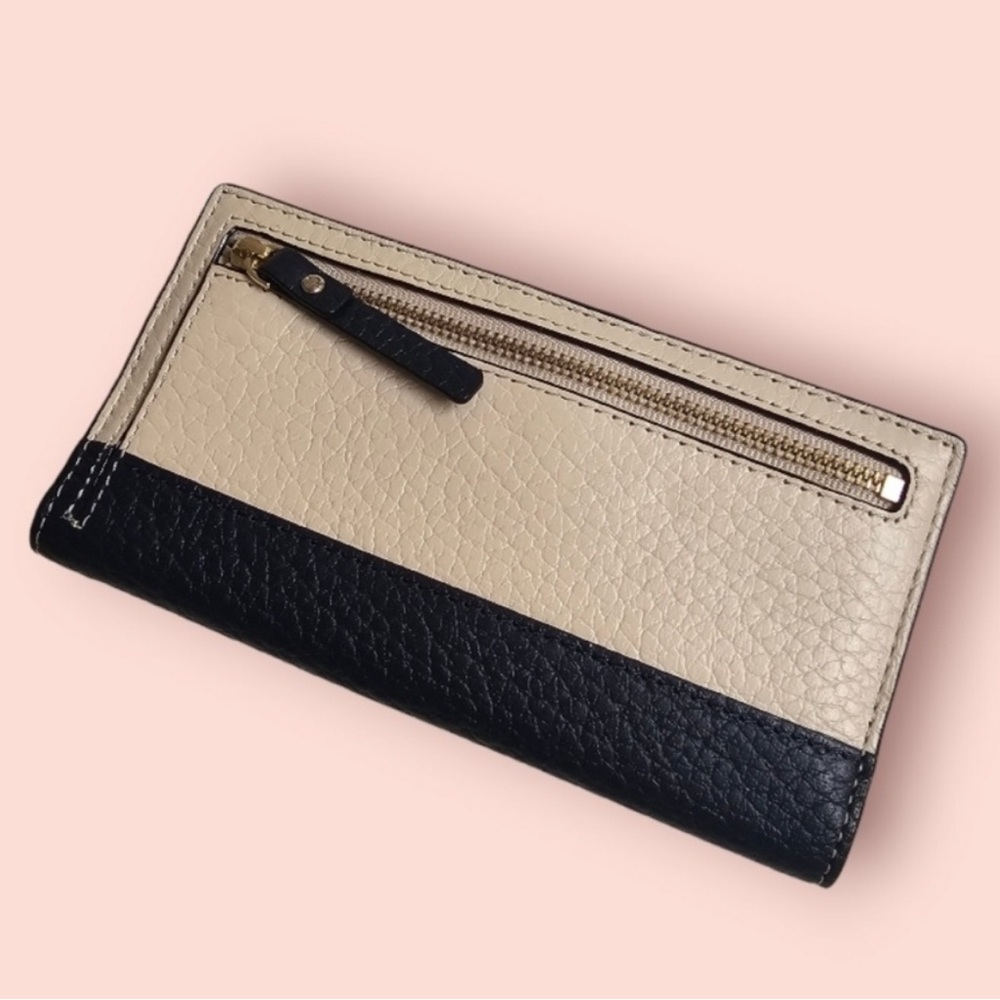 Kate Spade Tan and Navy Leather Bi-fold Long Wallet NWT Retail:$179 - Picture 5 of 11